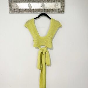 Nasty Gal Lime Green Chunky Knit Tie-Back Crop Top Size 2